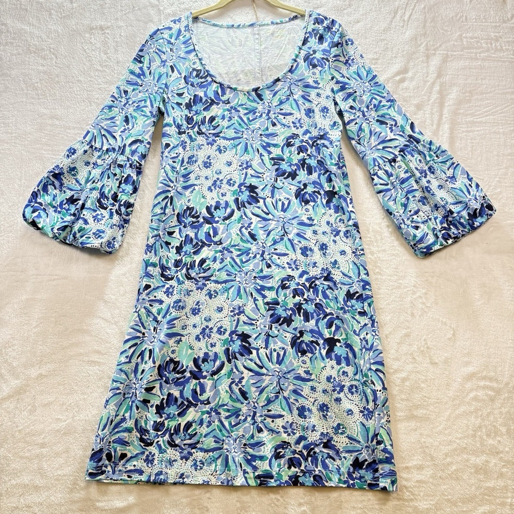 Lilly Pulitzer Carlile Blue Iris High Maintenance 3/4 Sleeve Dress Sz S